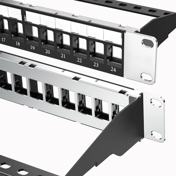 YANTONG 19 1U Shielded Blank Patch Panel, 24-Port Rack Mount Keystone Panel for Cat6/Cat6a, HDMI, Coax, Fiber & Audio Metal Frame (No Keystone Jacks Included)