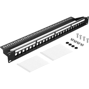 YANTONG 19 inch 24-Port Blank Patch Panel - Shielded, Black - Keystone Module Integration & Cable Management - Compatible with CAT5, CAT6, CAT7, CAT8 Ethernet Cables