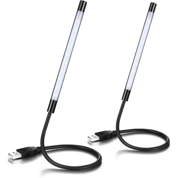 YANTONG 2 Pieces USB LED Light for Laptop Keyboard Gooseneck Light Computer Lamp Flexible Stick Dimmable LED Lamp Touch Switch for Reading Book(Black)