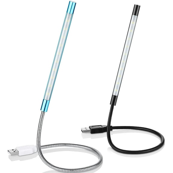 YANTONG 2 Pieces USB LED Light for Laptop Keyboard Light Gooseneck Computer Lamp Flexible Stick Dimmable LED Lamp Touch Switch for Reading Book(Black, Blue)
