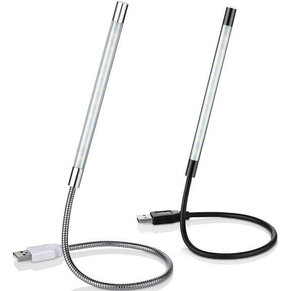 YANTONG 2 Pieces USB LED Light for Laptop Keyboard Light Gooseneck Computer Lamp Flexible Stick Dimmable LED Lamp Touch Switch for Reading Book(Black, Silver)