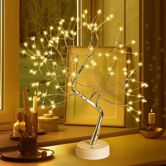 YANTONG 20" Tabletop Bonsai Tree Light, 108 LED Fairy Light Spirit Tree, Battery/USB Operated, Touch Sensor Switches, DIY Artificial Tree Lamp for Bedroom Desktop Christmas Room Decor (Warm White)
