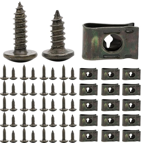YANTONG 200Pcs Automotive U Tape Clip Fastener Kit, 50Pcs #10 x 1/2" Self-Tapping Screw +50Pcs #10 x 5/8" Self-Tapping Screw +100Pcs U Tape Clips,Metal Body Shell Panel Plate Bracket Fastener