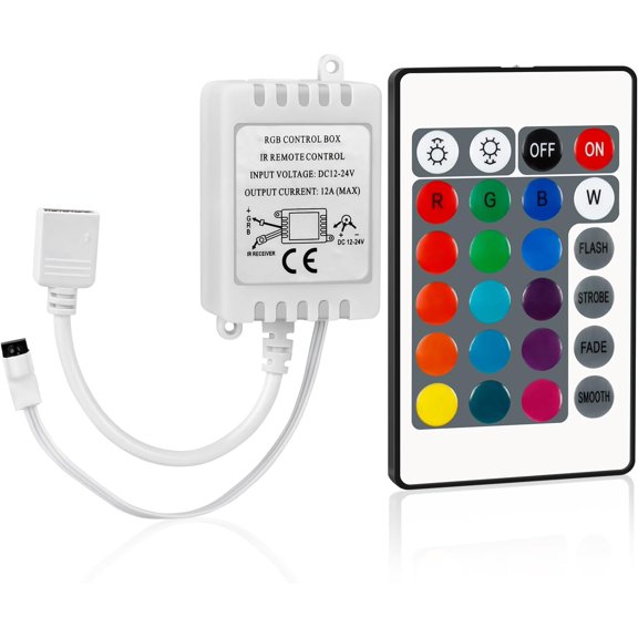 YANTONG 24 Keys Wireless RGB LED Controller with DC 12V/24V IR Remote Control Box for SMD 5050 3528 2835 RGB LED Strip Lights