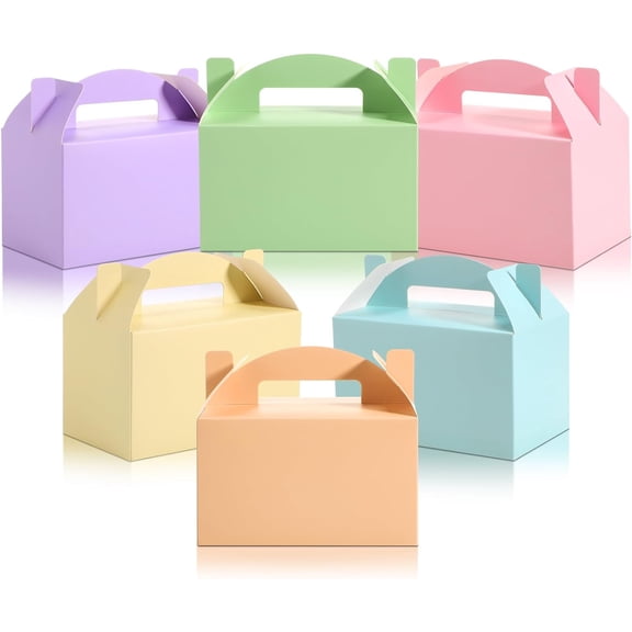 YANTONG 24 Pcs Back to School Party Favor Gable Boxes Colorful Paper Treat Goodie Candy Cake Gift Box for Summer Birthday Wedding Party Decorations, 6 x 3.5 x 3.5 Inch(Pastel)