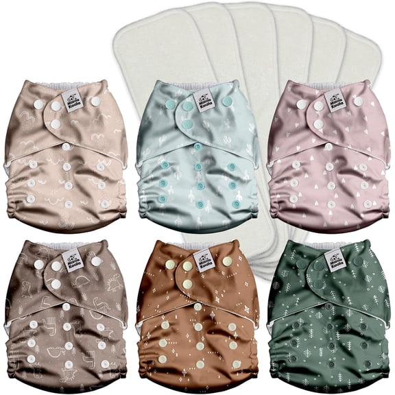 YANTONG 3.0 Pocket Cloth Diapers for Babies with AWJ Lining, 6 Pack with 6 4-Layer Natural Cloth Diaper Inserts - Reusable and Washable Pocket Diapers(Simply Neutrals)
