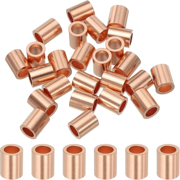 YANTONG 3/16"(4mm) Wire Rope Stop Sleeve, Copper Crimping Loops Sleeve Round Crimp Ferrules for Wire Rope and Cable Ferrule, Gold 25Pcs
