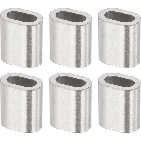 YANTONG 3/16"(5mm) Wire Rope Stop Sleeve, 304 Stainless Steel Cable Wire Rope Crimping Loops Sleeve Ferrules for Cable Ferrule, Silver 6Pcs