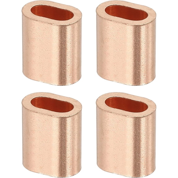 YANTONG 3/16"(5mm) Wire Rope Stop Sleeve, Copper Crimping Loops Sleeve Oval Crimp Ferrules for Wire Rope and Cable Ferrule, Gold 4Pcs