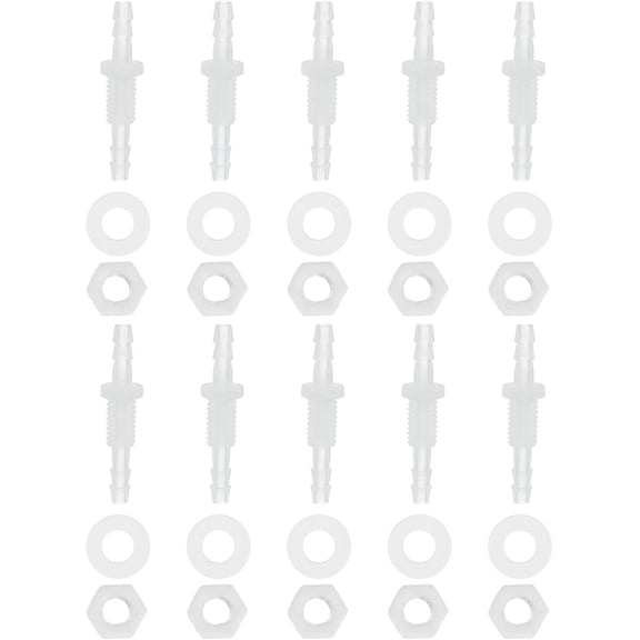 YANTONG 3/16" Hose ID Barb Thru-Bulk Bulkhead Fittings, 10 Pack Union Plastic Adapter Fittings with M8 Nuts Silicone Washers for Aquarium Water Fuel Air