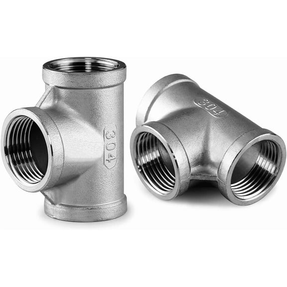 YANTONG 3/4" Tee Female NPT T Shaped 3 Way Cast Pipe Fitting - Stainless Steel 304 (Pack of 2)