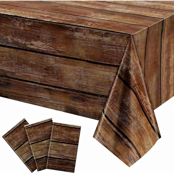 YANTONG 3 Pack Wood Grain Plastic Tablecloth, 54x108 Inch Rustic Wood Table Covers Disposable Waterproof Vintage Farmhouse Tablecover for Cowboy Western Barn Birthday Baby Shower Party Supplies