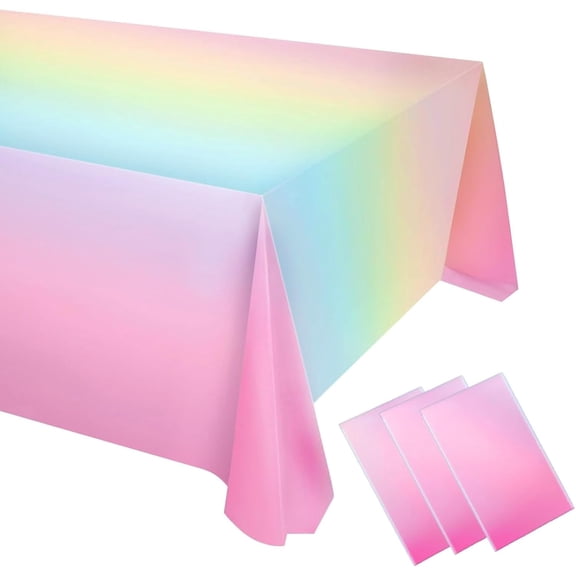 YANTONG 3 Pcs Rainbow Tablecloths Rectangular Plastic Table Cloth Disposable Pastel Table Cloths for Parties Decorations Party Supplies Table Cover for Birthday Baby Shower Wedding Princess 54x108in