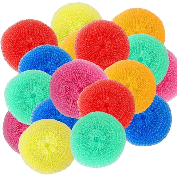 YANTONG, 30 Pack Dish Scrub Brush Nylon Scouring Pads Assorted Colors Round Plastic Scrubbers Mesh Scourers Poly for Kitchen