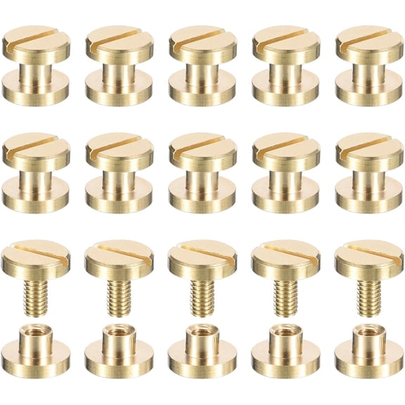 YANTONG 30Pack Brass Chicago Screws, 3x8mm Flat Head Screw Back Binding Post Nail Stud Rivets Fastener for DIY Leather Craft Belt Strap