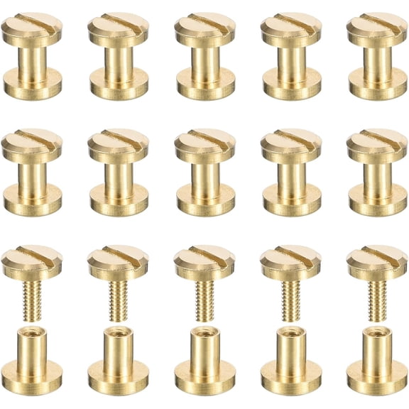 YANTONG 30Pack Brass Chicago Screws, 4x6mm Flat Head Screw Back Binding Post Nail Stud Rivets Fastener for DIY Leather Craft Belt Strap