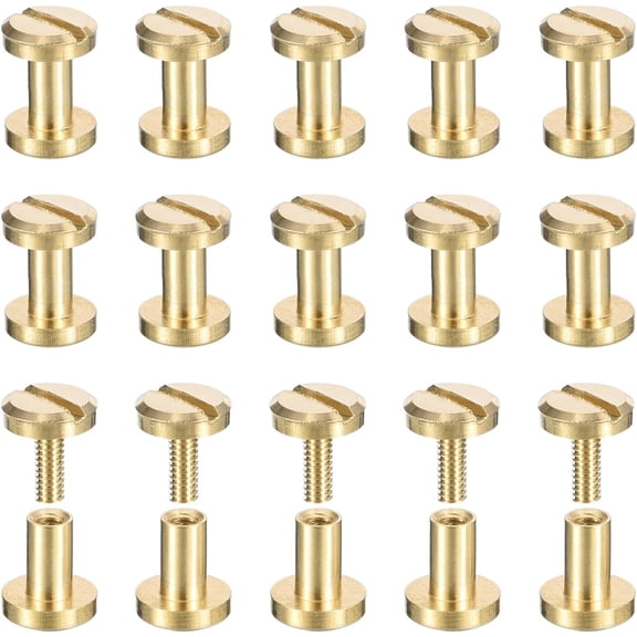 YANTONG 30Pack Brass Chicago Screws, 5x6mm Flat Head Screw Back Binding Post Nail Stud Rivets Fastener for DIY Leather Craft Belt Strap