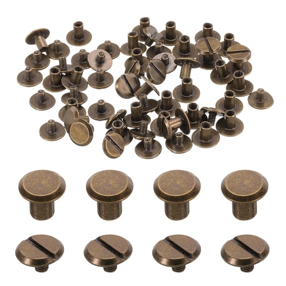 YANTONG 30set M4 x 6mm Chicago Screw Metal Slotted Head Binding Screws Post Nail Rivet Stud Screw Rivets for DIY Leather Belt Bag Craft Bookbinding, Bronze