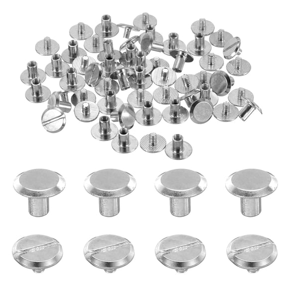 YANTONG 30set M4 x 6mm Chicago Screw Metal Slotted Head Binding Screws Post Nail Rivet Stud Screw Rivets for DIY Leather Belt Bag Craft Bookbinding, Silver Tone