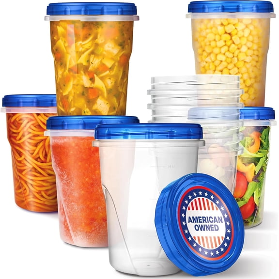 YANTONG 32oz Plastic Containers with Twist Top Lids (6 Pack), Quart Freezer Containers with Lids for Leftover Food, Airtight Reusable Soup Containers, Microwave and Dishwasher Safe