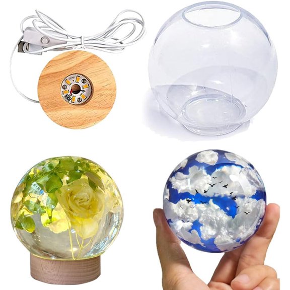 YANTONG 4 Inch Round Light Resin Mold Set, Sphere Lamp Silicone Mold with USB Powered Display Base and Remote Control Lamp for DIY Table Home Decor Resin Art