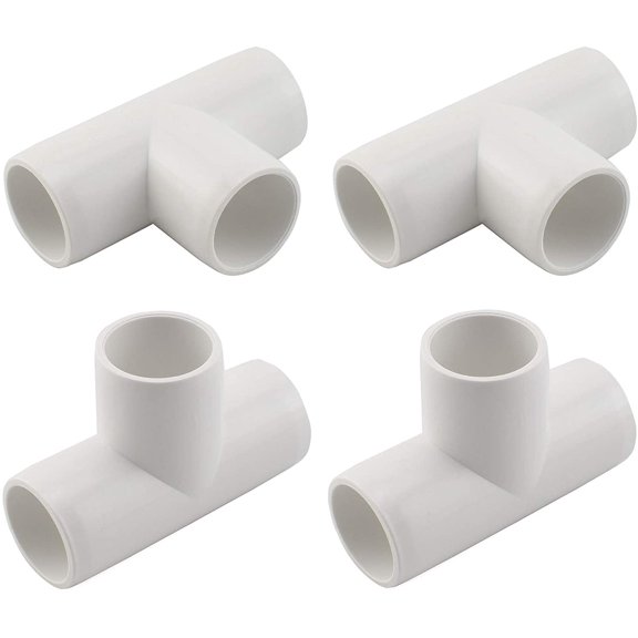 YANTONG 4-Pack 3/4" Tee PVC Fitting 3 Way Furniture Grade Pipe Elbow Connector for DIY PVC Shelf Garden Support Structure Storage Frame