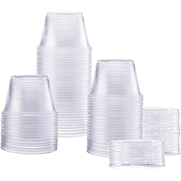 YANTONG 4 oz Jello Shot Cups with Lids [100 Count] Clear Plastic Portion Containers, Condiment Cups for Sauces, Dressings & Samples  Durable, Stackable, Leak-Resistant (Formerly Comfy Package)