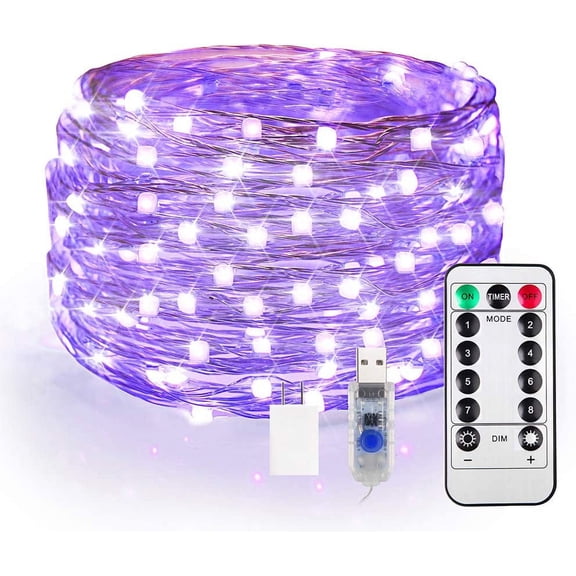 YANTONG 40ft LED UV Black Light, 120 Units 2835 LED UV Lamp Beads 8 Modes Flexible Blacklight Fixtures Fairy String Lights with Remote for Fluorescent Party Stage Lighting Body Paint Halloween Decor