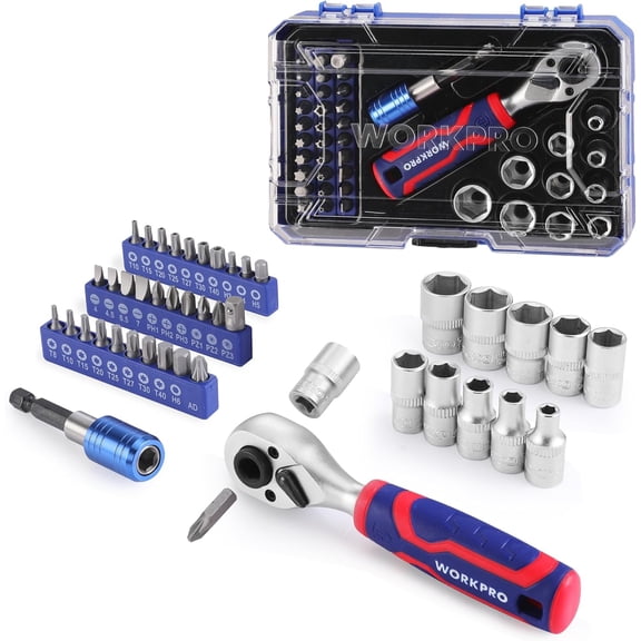 YANTONG 42 PCS 1/4" Drive Mini Socket Ratchet Wrench Set, Right Angle Screwdriver Bit Set, Dual Socket & Bit Head Ratchet, Metric Sockets 4-13mm, Quick-Release Bit Holder, with Storage Case
