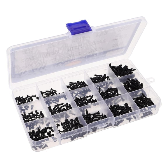 YANTONG 450pcs Black Carbon Steel Self Tapping Screws Assortment Kit Round Cross Head, Precision Screws for Electronics and Small Devices, for Home DIY Activities and Outdoor Projects
