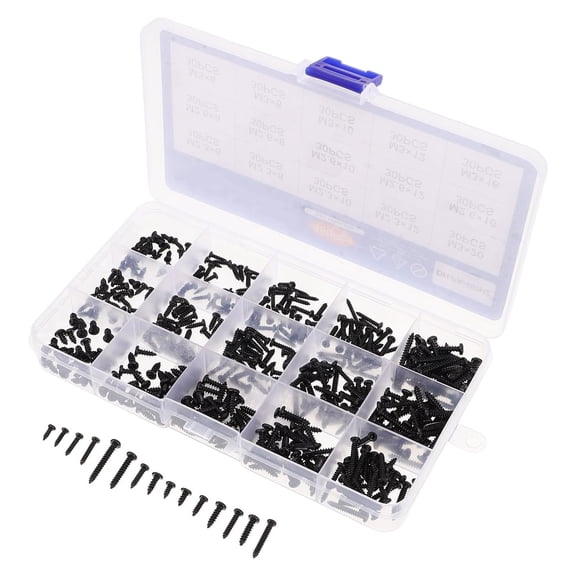 YANTONG 450pcs Self Tapping Screws Black Carbon Steel Round Head Cross Screw Kit for Electronics and Small Electronic Devices with Storage Box for DIY Projects and Repairs