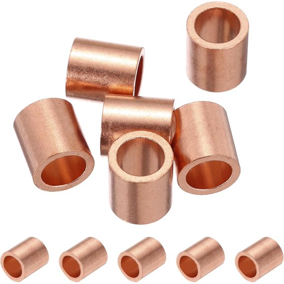 YANTONG 5/16"/ 8mm Wire Rope Stop Sleeve, 6 Pack Copper Crimping Loop Sleeve End for Wire Rope Cable Ferrule, Gold Tone