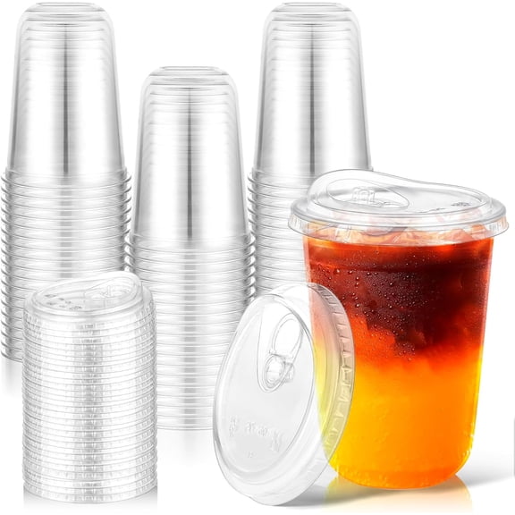 YANTONG 50 Pack 16oz Clear Plastic Cups with Sip Lids, Disposable Iced Coffee Cup with Strawless Lid for Party Wedding Catering Events, To Go Cups for Cold Drinks Smoothie Milkshake Lemonade Bubble