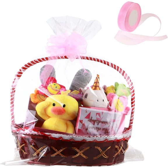 YANTONG 50 Packs Large Clear Cellophane Basket Bags 24" x 30" Cellophane Basket Gift Bags Heavy-duty Plastic Wrapping Paper for Gifts, Arts, Crafts, Treats, Chiffon Ribbon Included