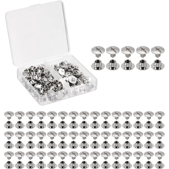 YANTONG 50 Sets Chicago Screws Leather Rivets, M5 3/16-Inch Belt Binding Metal Screws for Leathercraft, Bag, Shoes, Purse, Bookbinding, Silver, M5x4mm