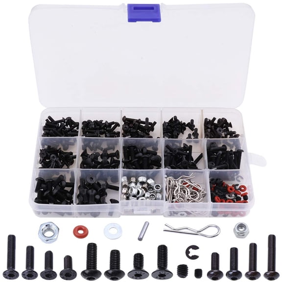 YANTONG 500pcs Universal RC Screw Kit Screws Assortment Set, Hardware Fasteners for Traxxas Axial Redcat HPI Arrma Losi 1/8 1/10 1/12 1/16 Scale RC Cars Trucks Crawler