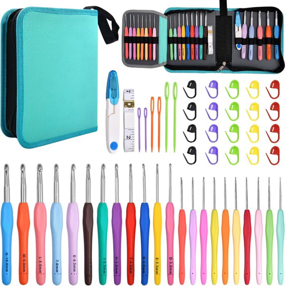 YANTONG 50PCS Crochet Hooks Kit with Storage Case Ergonomic Crochet Needles Weave Yarn Kits DIY Hand Knitting Art Tools 0.5mm-2.75mm Ergonomic Soft Handle Crochet Hook Needles Set