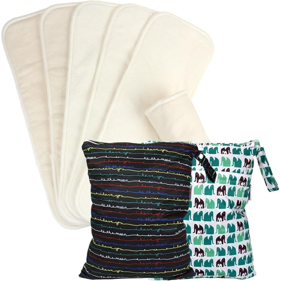 YANTONG 6 Pcs 6-Layer Bumboo Hemp Cotton Baby Cloth Diaper Inserts, with 2 Pack Reusable Wet Dry Bags