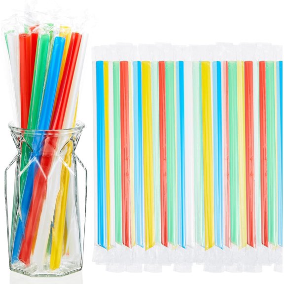 YANTONG 600 Pcs 6.29 Inch Jumbo Smoothie Straws Bulk Large Plastic Disposable Bubble Tea Straws Wide-Mouthed Individually Wrapped for Tall Homemade Milkshakes Drinking(Bright Color)