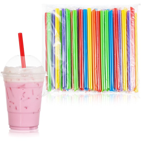 YANTONG 600 Pcs 8.66 Inch Jumbo Smoothie Straws Bulk Large Plastic Disposable Bubble Tea Straws Wide-Mouthed Individually Wrapped for Tall Homemade Milkshakes Drinking(Classic Color)