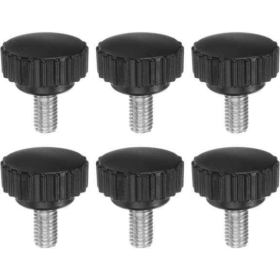 YANTONG 6pcs Knurled Clamping Knobs Thumb Screws M8 x 16mm Metric Male Thread 28mm Matte Plastic Head 304 Stainless Steel Stud Hand Threaded Knob Thumbscrew Handle, Black