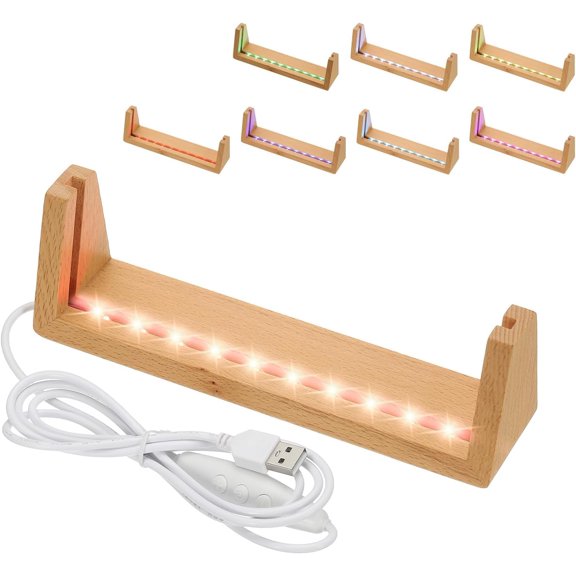 YANTONG 7 Inch Wooden LED Light Base, Beech Wood Light Display Stand Table Lighted Lamp Base Night Light for Crystal Glass Resin Art, Colorful Light