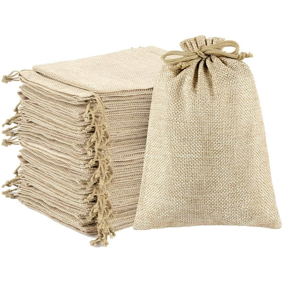 YANTONG 75Pcs Small Burlap Drawstring Gift Bags - 3.7"x5.4" Bulk Mini Tiny Goodie Treat Gift Bags HTV Compatible, for Valentine's Day Candy, Rustic Wedding Favors for Guests, Holiday Party Favor