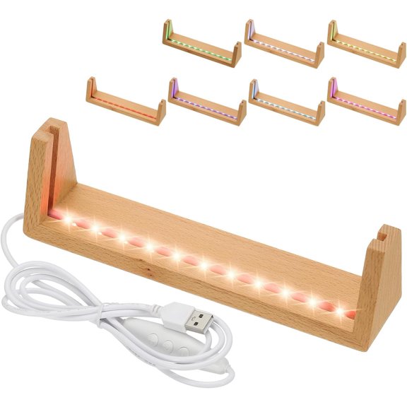 YANTONG 8 Inch Wooden LED Light Base, Beech Wood Light Display Stand Table Lighted Lamp Base Night Light for Crystal Glass Resin Art, Colorful Light