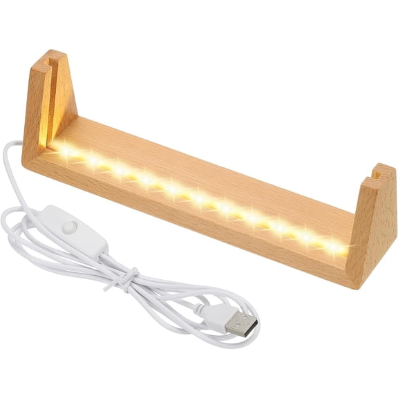 YANTONG 8 Inch Wooden LED Light Base, Beech Wood Light Display Stand Table Lighted Lamp Base Night Light for Crystal Glass Resin Art, Warm Light