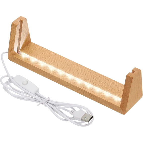 YANTONG 8 Inch Wooden LED Light Base, Beech Wood Light Display Stand Table Lighted Lamp Base Night Light for Crystal Glass Resin Art, White Light