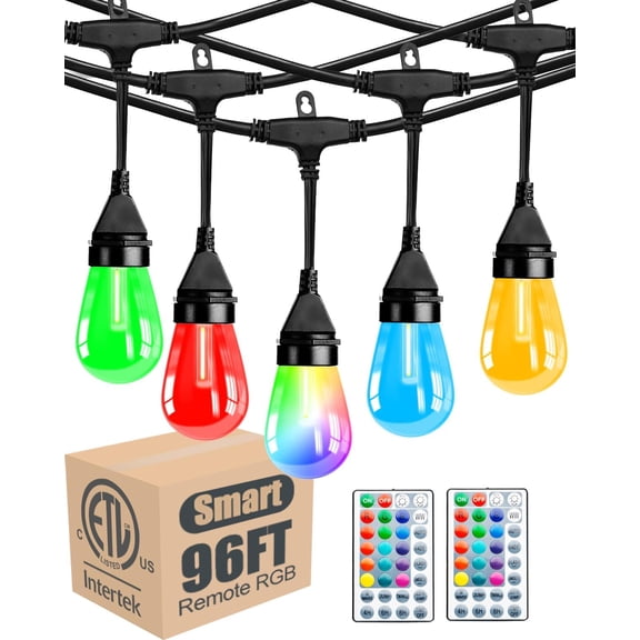 YANTONG 96FT Outdoor Led Patio Lights, Led String Lights with Shatterproof Edison Vitage Bulbs,2200K, Commercial Grade Hanging Light for Patio Cafe Bistro Backyard- ETL Listed