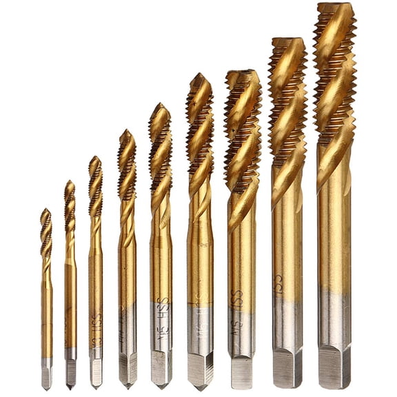 YANTONG 9pcs Machine Screw Tap Set Titanium Spiral Flute Drill Taps Metric M2 M2.5 M3 M4 M5 M6 M8 M10 M12 Thread Tapping Tool
