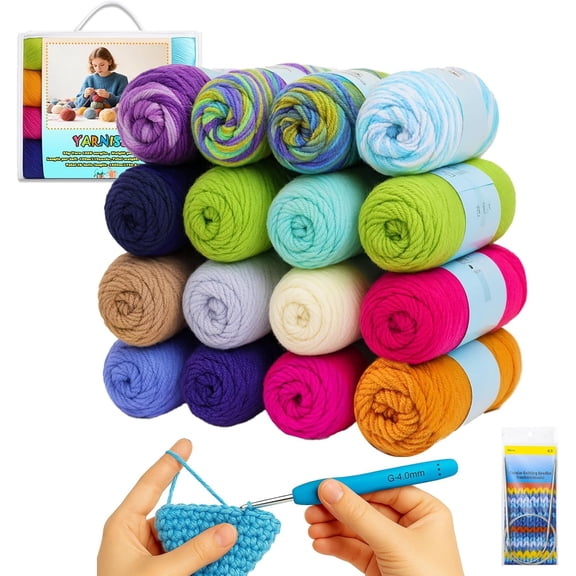 YANTONG Acrylic Crochet Yarn Kit, 1760 Yards Medium Worsted Knitting Yarn Ball 16x50g (1.76oz),Yarn for Crocheting with 4.0mm Crochet Needle