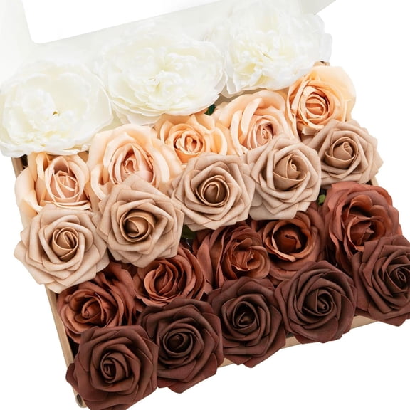 YANTONG Artificial Flowers Fake Silk Peonies Faux Foam Roses Combo for DIY Wedding Bouquets Centerpieces Arrangements Bridal Shower Party Home Decorations, Dried Flower & Orange, 19pcs